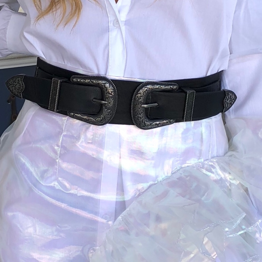 Large Buckle Western Faux Leather Belt
